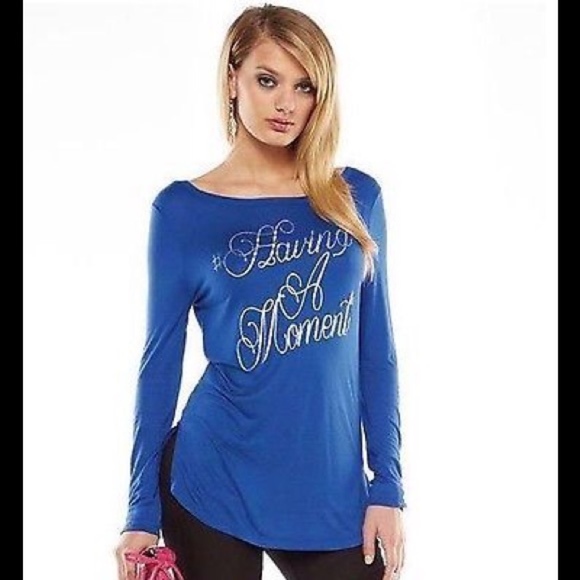 JUICY COUTURE Top Tee Graphic Long Sleeve Scoop Neck Blue Medium - Picture 2 of 4